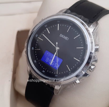 Skmei Silver Black Leather Original Watch