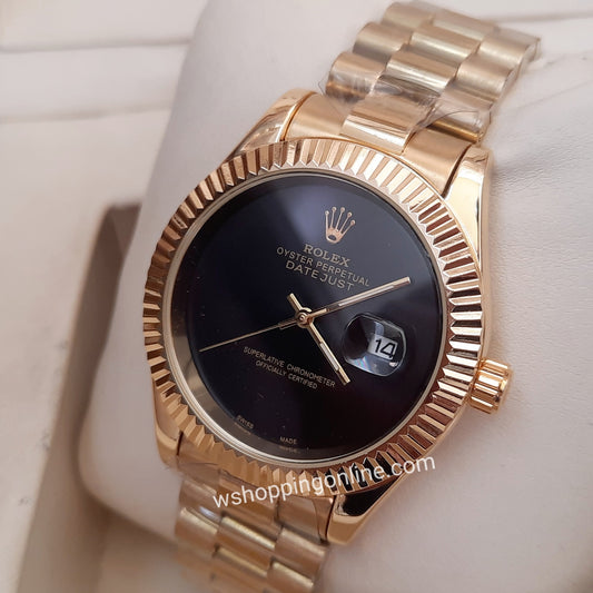 Golden Black plain Dial Datejust Watch