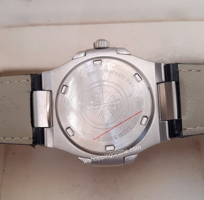 Master Patek Silver Black Leather Watch