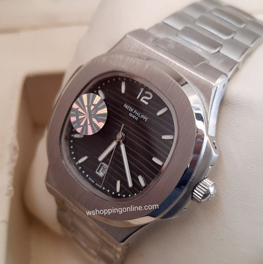 Master Patek Silver Black Chain Watch