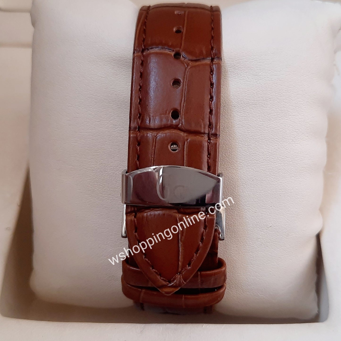 Brown Silver Chronograph Working Strap Watch