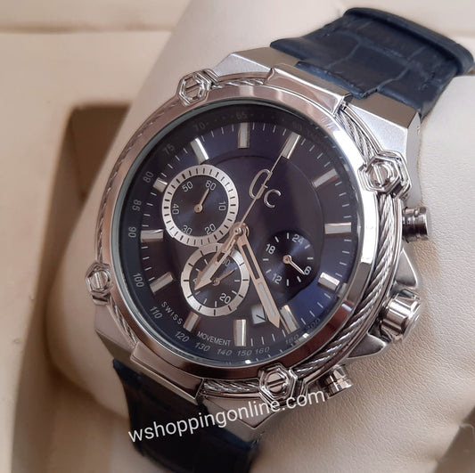 Blue Silver Chronograph Working Strap Watch