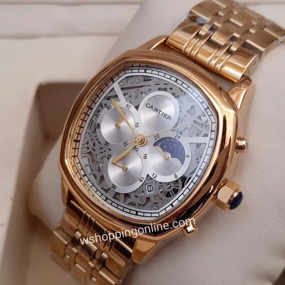 Golden Silver Dial Sunmoon Chronograph Working