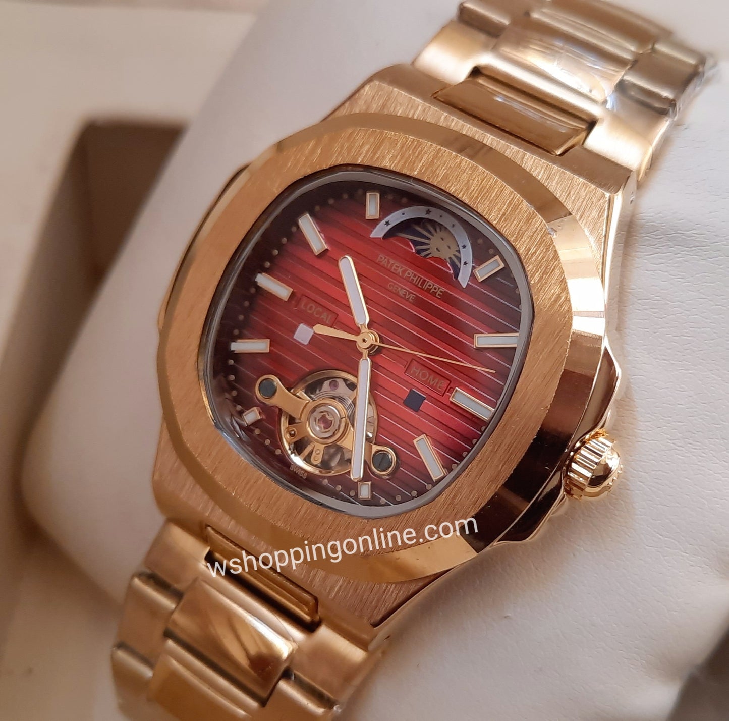 Golden Red SunMoon Automatic Watch