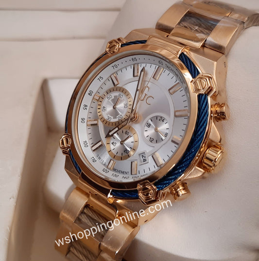 Golden White Chronograph Working Watch