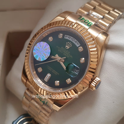 Master Golden Green Daydate Automatic Watch