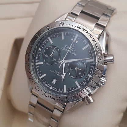 Silver Green Speedmaster Chronohraph Working Watch