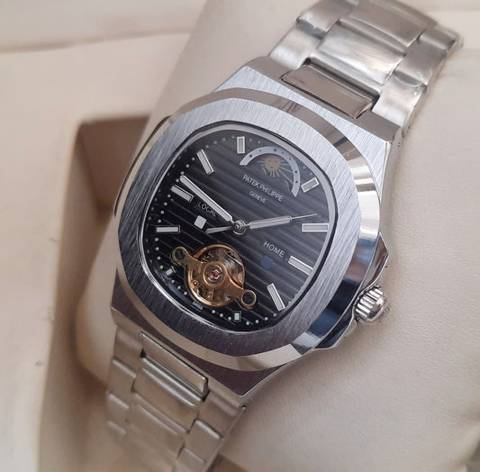 Silver Black SunMoon Automatic Watch