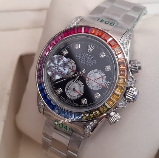 Master Daytona Silver Black Stones Automatic Watch